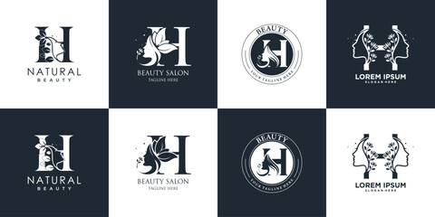 letter logo H design collection with nature beauty concept premium vector