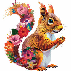 Floral Squirrel Clipart isolated on white background