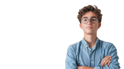 A man with glasses stands confidently with his arms crossed