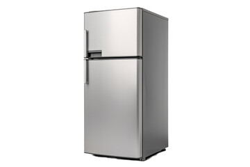 Silver Refrigerator Freezer on White Wall. On a Transparent Background.