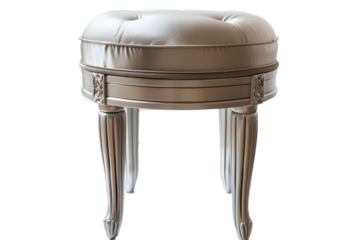 Silver Stool With White Cushion. On a Transparent Background.