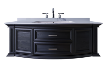 Modern Bathroom Vanity With Two Sinks and Mirror. On a Transparent Background.