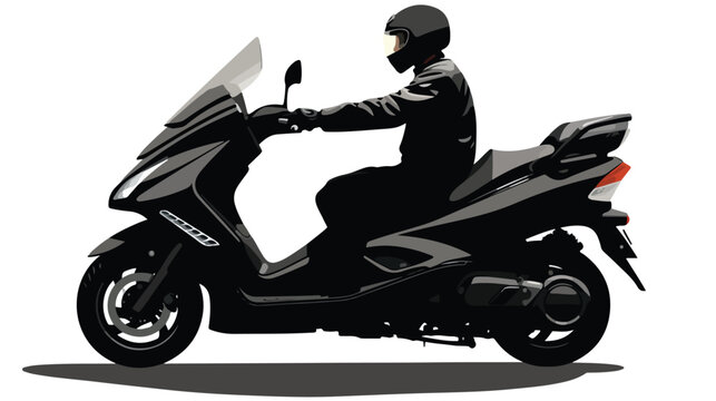 Scooter motorcycle with driver silhouette flat vector