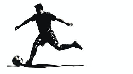 Fototapeta na wymiar Silhouette of a male soccer player kicking a ball. S