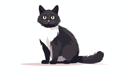 Sitting cartoon cat on white background flat vector
