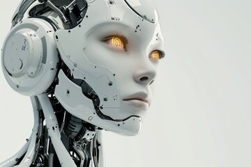 Female robot face, Artificial intelligence concept.