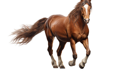 Obraz premium A brown horse galloping gracefully on a white background