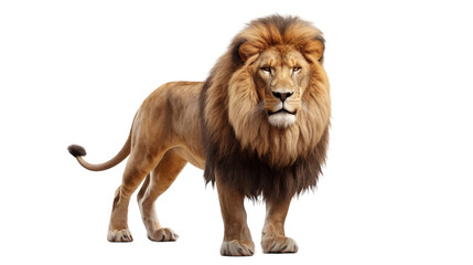 Obraz premium A powerful lion standing confidently on a pristine white background
