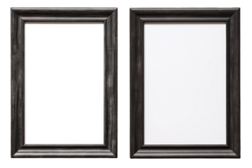 Pair of Black Framed Mirrors on White Background. On a White or Clear Surface PNG Transparent Background.