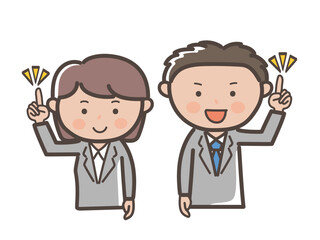 ポイントを説明する男女ビジネスマンの上半身イラスト