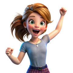 A young girl looking so excited for advertising. Minimal style. 3d render