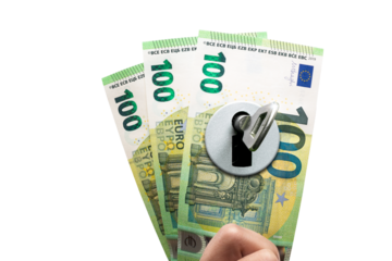Key in a Lock on Euro Banknotes - Isolated from Background