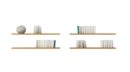 Three shelves filled with various books in a harmonious display - obrazy, fototapety, plakaty