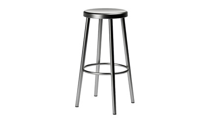 A metal stool with a sleek black seat set against a clean white background - obrazy, fototapety, plakaty