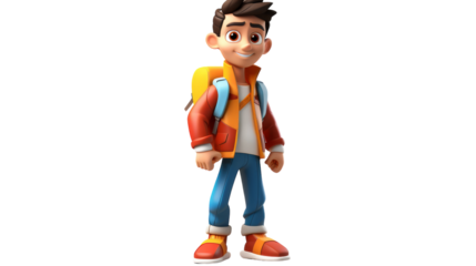 A colorful cartoon character wearing a backpack and shoes, ready for an exciting journey