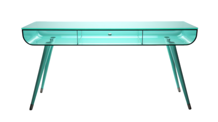 A green desk with two drawers to the side