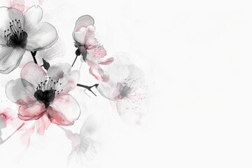 black and white watercolor nice flowers, isolated on white background, copy-paste 