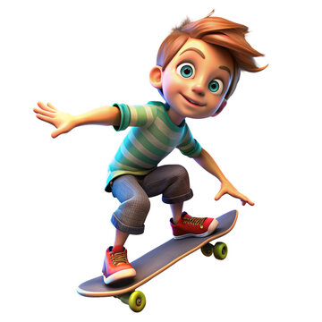 A young boy looking so happy playing with skateboard for advertising. Minimal style. 3d render