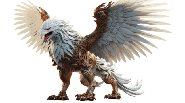 A white and brown bird with large wings gracefully glides through the air