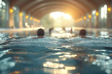 Fotobehang swimming pool indoor with swimmers © Thibaut Design Prod.