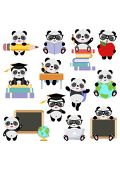 Set cute panda back to school