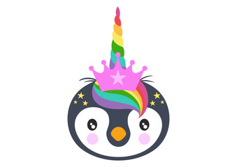 Unicorn penguin face isolated on white