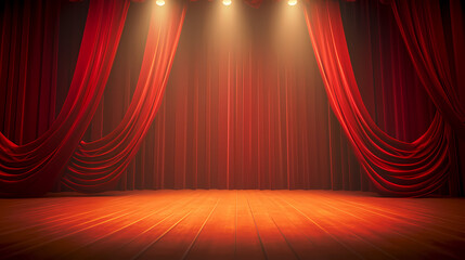 Red stage curtain with spotlight shining on it