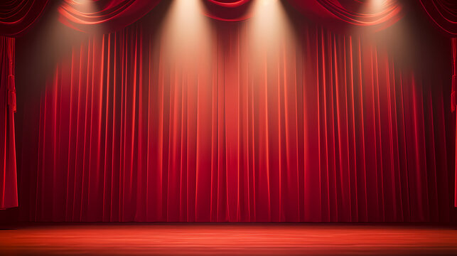 Red stage curtain with spotlight shining on it