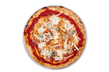 Pizza Quattro formaggi on wooden table