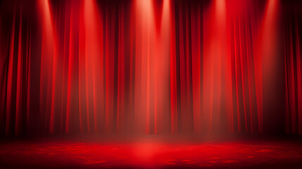 Red stage curtain with spotlight shining on it