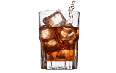 Glass Filled With Ice Cubes on Table. On a White or Clear Surface PNG Transparent Background.