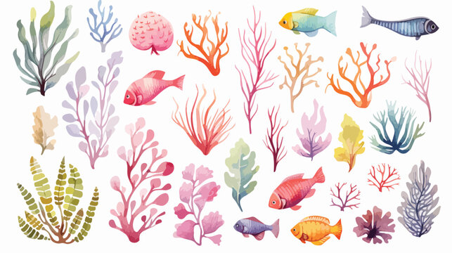 Watercolor underwater set- hand painted fish 