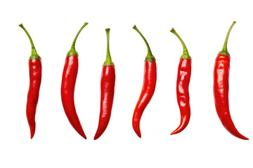 Group of Red Peppers on White Background. On a White or Clear Surface PNG Transparent Background.