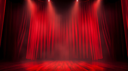 Red stage curtain with spotlight shining on it