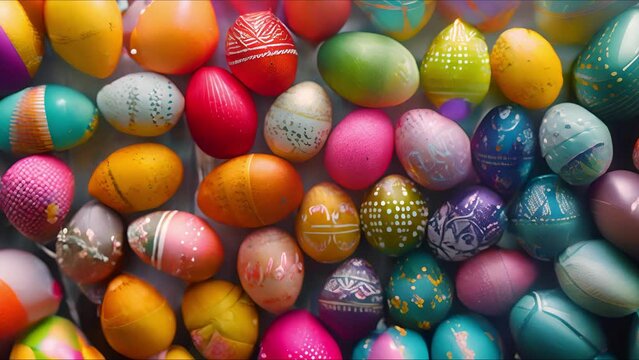 Set of easter eggs flat design. Colorful background of egg collection, easter celebration. AI generated.