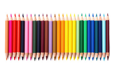 Row of Colored Pencils on White Background. On a White or Clear Surface PNG Transparent Background.