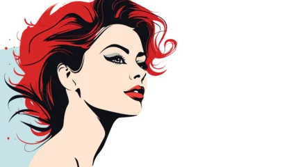Poster Woman profile pop art cartoon scribble flat vector i © RedFish