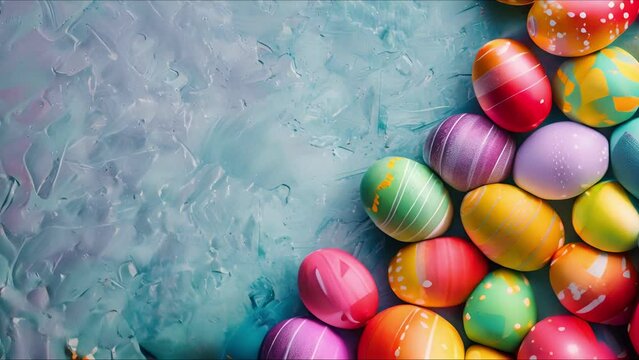 Set of easter eggs flat design. Colorful background of egg collection, easter celebration. AI generated.