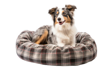 Dog Sitting in Dog Bed on White Background. On a White or Clear Surface PNG Transparent Background.