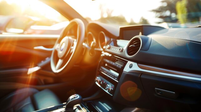 Closeup photo of car interiors in bright light