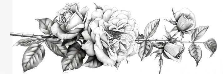 Rose Flower Botanical Illustration, Roses Flowers, Rose Drawing