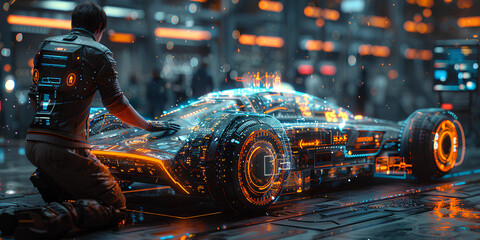 A Formula 1 car at high speed in motion and acceleration.