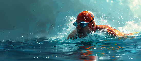 A swimmer participating in Olympic competitions. - obrazy, fototapety, plakaty