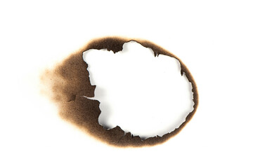 Fire burnt a hole isolated on white background.