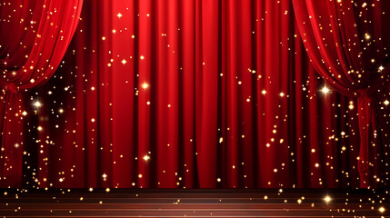 Red stage curtain with spotlight shining on it