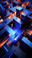 Abstract Blue and Orange Glowing Cubes Background