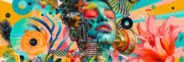 Summer Music Collage, Surreal Trendy Contemporary Poster, Summer Music Concept