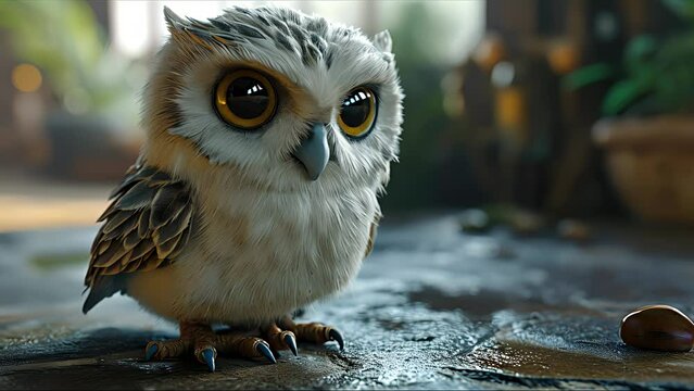 Cute baby owl. Created with Generative AI.
