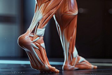 Lower body muscle structure and leg tendon muscles with space for text or inscriptions. Anatomy of the human body
 - obrazy, fototapety, plakaty