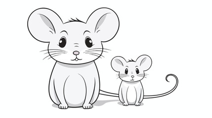 Obraz na płótnie Canvas Grey Mouse Mom and baby cartoon. Outlined illustration